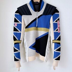Vintage 80’s DEMETRE Technical Ski Sweater-100% Wool-Men’s M-Geometric-1/4 Zip